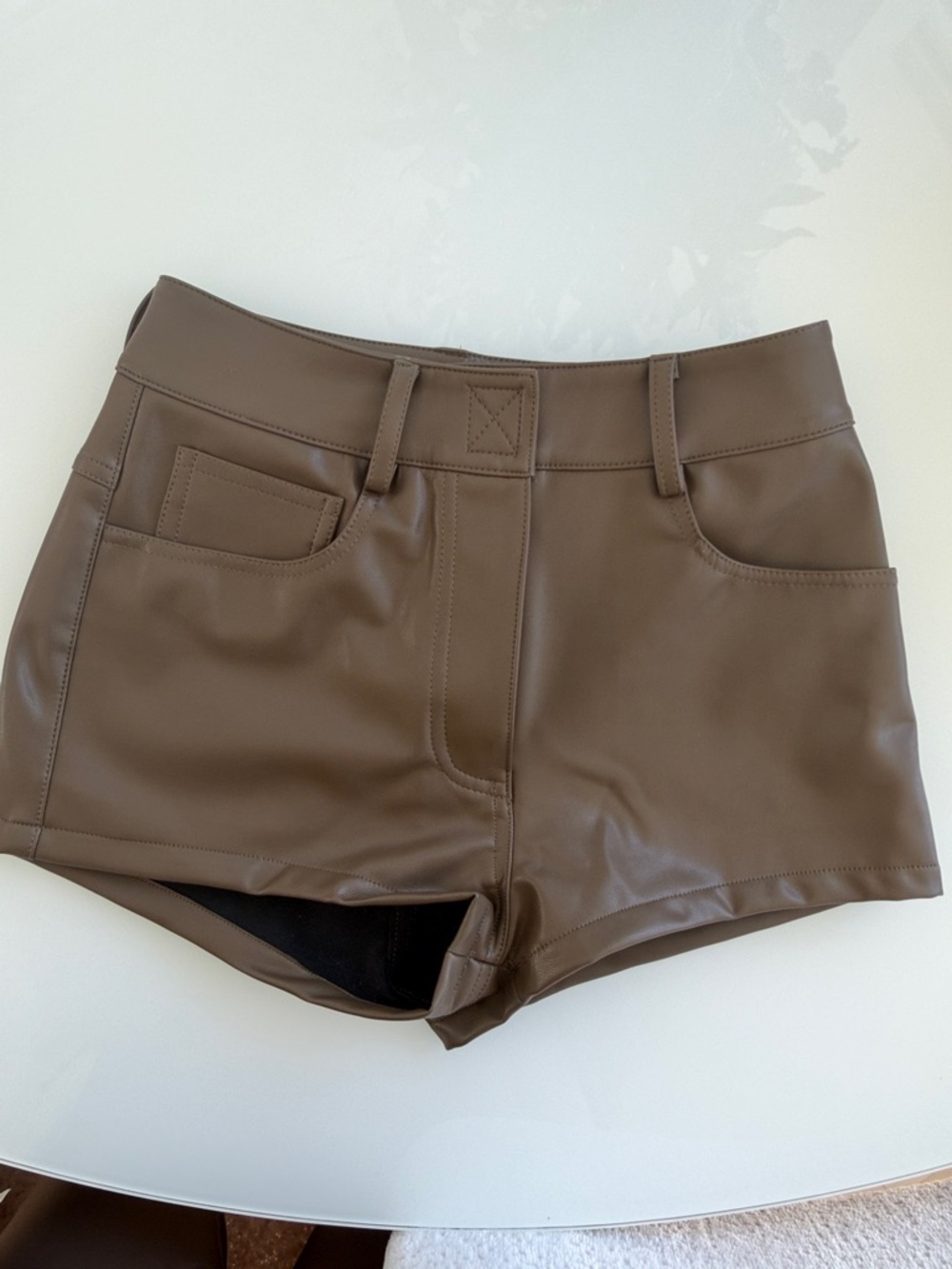 Norma Kamali Brown High-Waist Faux Leather Women’s Shorts